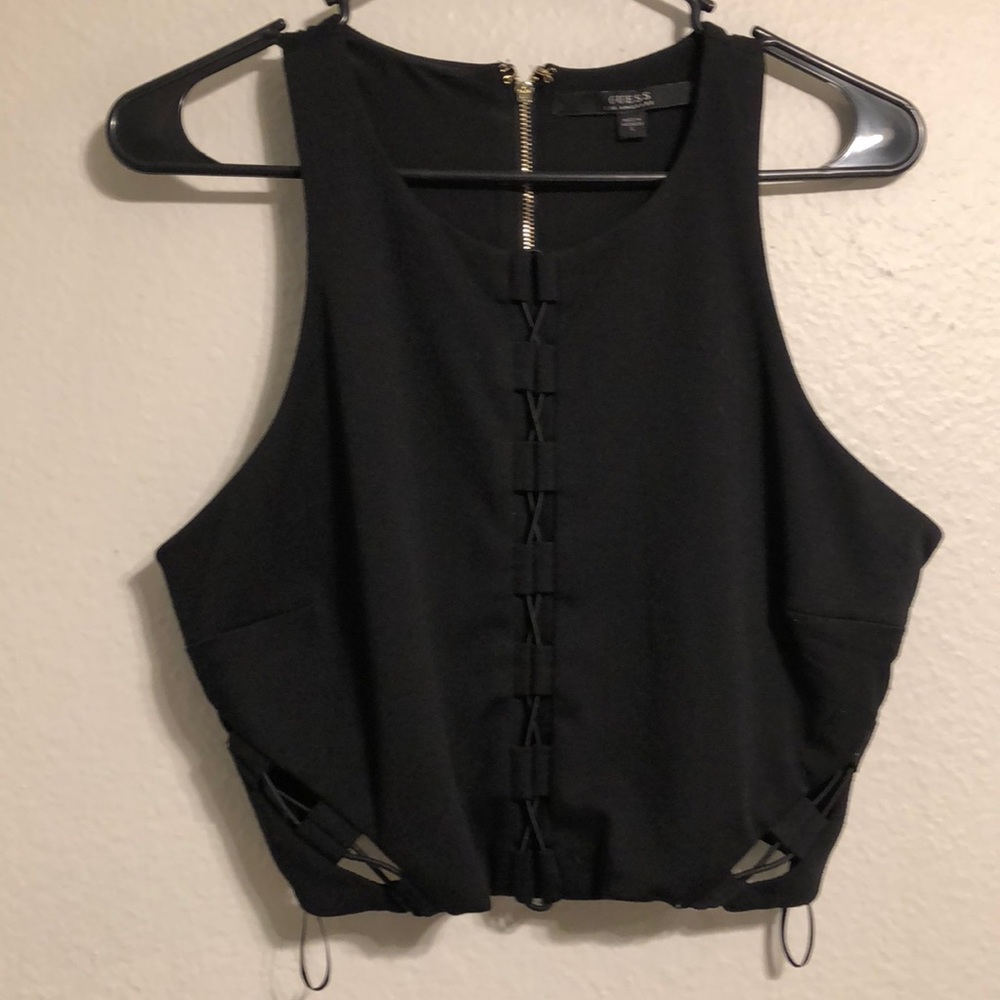 Black Guess Crop Top with front detail